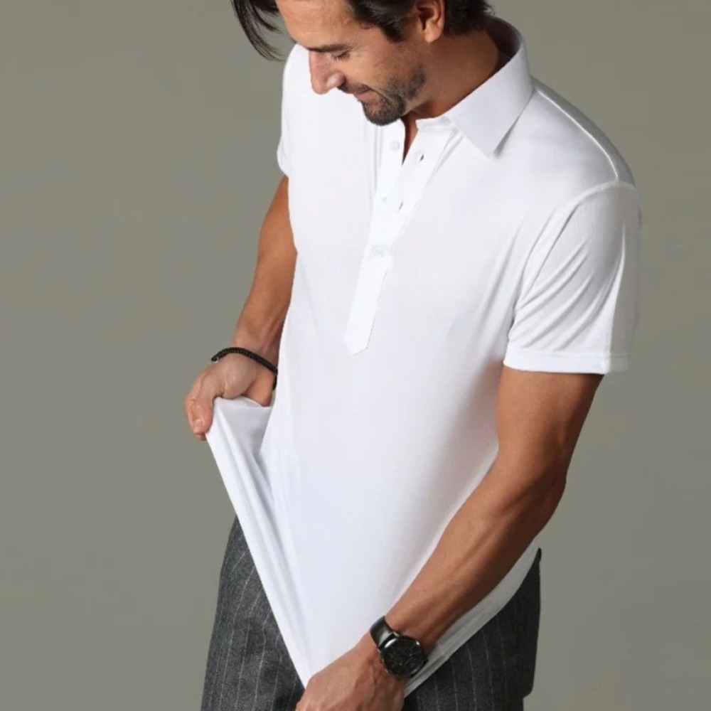 Collars & Co Mens Dress Semi Spread Collar Polo Shirt White Short Sleeve Small - Picture 2 of 13